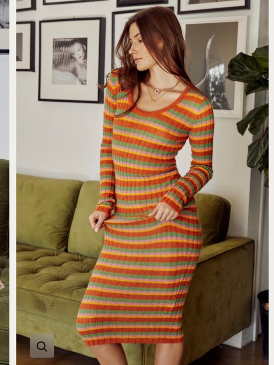 Lisa Says Gah Dresses & Skirts - Lisa Says Gah Striped Rib Knit Midi Dress in Orange, Green, Pink